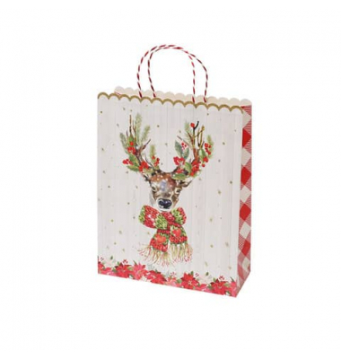 Geschenktasche 13668557000, Weihnachten, mit gedrehter Papierkordel, Hirsch mit Schal, 260mm x 320mm