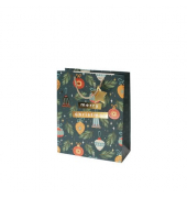 Geschenktasche 13698556000, Weihnachten, Kordel mit Sternanhänger, Christbaumkugeln/Tannenzweige, 180mm x 230mm