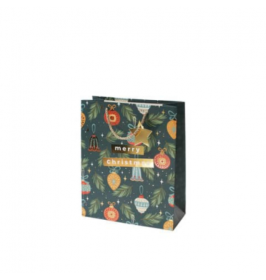Geschenktasche 13698556000, Weihnachten, Kordel mit Sternanhänger, Christbaumkugeln/Tannenzweige, 180mm x 230mm