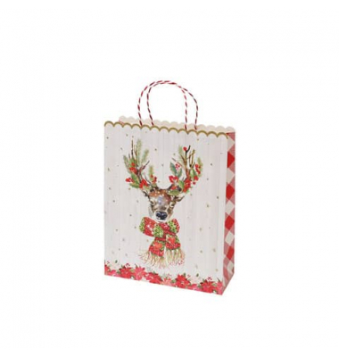 Geschenktasche 13698557000, Weihnachten, mit gedrehter Papierkordel, Hirsch mit Schal, 180mm x 230mm