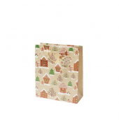 Geschenktasche 13698558000, Weihnachten, Schleifenband mit Anhänger, Lebkuchendorf, 180mm x 230mm