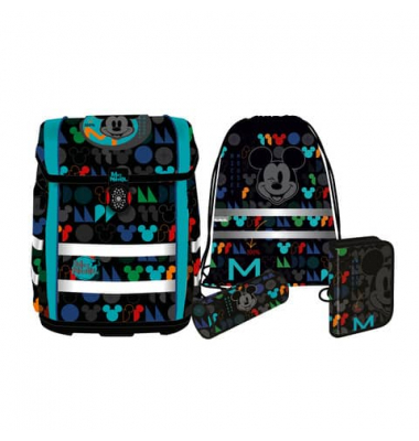 Schulranzen-Set 9658270000 Perfecto, Disney Mickey Mouse, mit Einhand-Magnet-Schloss