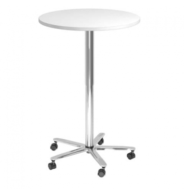 Besprechungstisch ST08, sufenlos über Gasdruckfeder höhenverstellbar 72-114cm (H), 80x80cm (BxT), rund, weiß / chrom, mit Rollen
