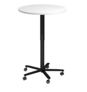 Besprechungstisch ST08, sufenlos &uuml;ber Gasdruckfeder h&ouml;henverstellbar 72-114cm (H), 80x80cm (BxT), rund, wei&szlig; / schwarz, mit Roll