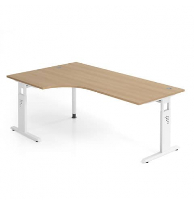 Schreibtisch, manuell höhenverstellbar, 65-85cm (H), 200x120cm (BxT), L-Form, eiche / weiß