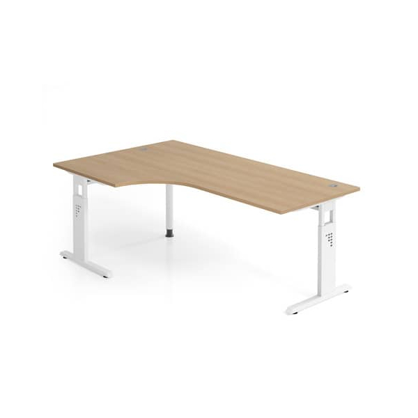 4032062164365 - Schreibtisch O-Serie manuell höhenverstellbar 65-85cm (H) 200x80 120cm (BxT) L-Form eiche   weiß 4032062164365 Hammerbacher