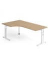 Schreibtisch, manuell höhenverstellbar, 65-85cm (H), 200x120cm (BxT), L-Form, eiche / weiß