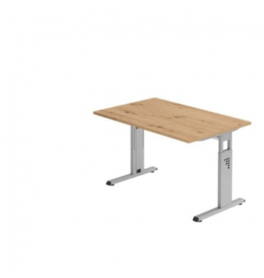 Schreibtisch O-Serie, manuell höhenverstellbar, 65-85cm (H), 120x80cm (BxT), rechteckig, asteiche / graphit