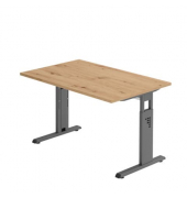 Schreibtisch O-Serie, manuell h&ouml;henverstellbar, 65-85cm (H), 120x80cm (BxT), rechteckig, asteiche / graphit