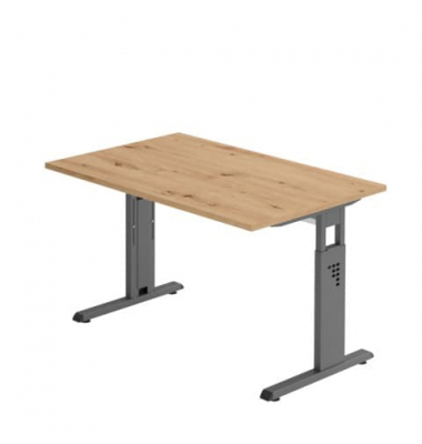 Schreibtisch O-Serie, manuell h&ouml;henverstellbar, 65-85cm (H), 120x80cm (BxT), rechteckig, asteiche / graphit