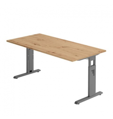 Schreibtisch O-Serie, manuell höhenverstellbar, 65-85cm (H), 160x80cm (BxT), rechteckig, asteiche / graphit