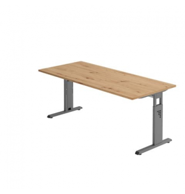 Schreibtisch O-Serie, manuell höhenverstellbar, 65-85cm (H), 180x80cm (BxT), rechteckig, asteiche / graphit