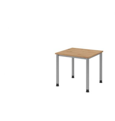 Schreibtisch H-Serie, manuell h&ouml;henverstellbar, 68-76cm (H), 80x80cm (BxT), quadratisch, asteiche / silber
