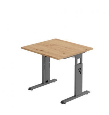 Schreibtisch, manuell höhenverstellbar, 65-85cm (H), 80x80cm (BxT), quadratisch, asteiche / graphit