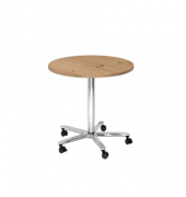 Besprechungstisch ST08, sufenlos &uuml;ber Gasdruckfeder h&ouml;henverstellbar 72-114cm (H), 80x80cm (BxT), rund, asteiche / chrom, mit Ro