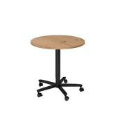 Besprechungstisch ST08, sufenlos &uuml;ber Gasdruckfeder h&ouml;henverstellbar 72-114cm (H), 80x80cm (BxT), rund, asteiche / schwarz, mit 