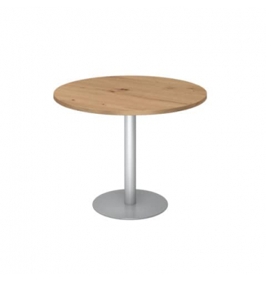 Besprechungstisch VSTF, 74,5cm (H), 100x100cm (BxT), rund, asteiche / silber