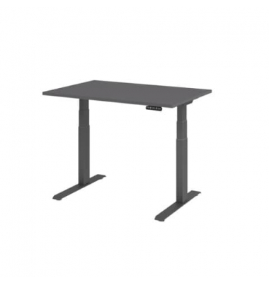 Sitz-Steh-Schreibtisch Basic, elektrisch h&ouml;henverstellbar, 64-129cm (H), 120x80cm (BxT), rechteckig, graphit / graphit