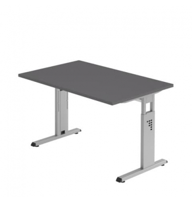 Schreibtisch O-Serie, manuell höhenverstellbar, 65-85cm (H), 120x80cm (BxT), rechteckig, graphit / silber