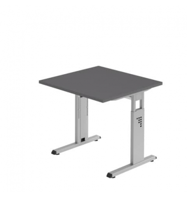 Schreibtisch O-Serie, manuell h&ouml;henverstellbar, 65-85cm (H), 80x80cm (BxT), quadratisch, graphit / silber