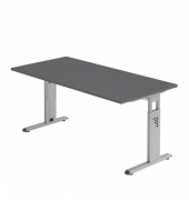 Schreibtisch O-Serie, manuell höhenverstellbar, 65-85cm (H), 160x80cm (BxT), rechteckig, graphit / silber