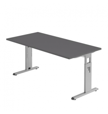 Schreibtisch O-Serie, manuell höhenverstellbar, 65-85cm (H), 160x80cm (BxT), rechteckig, graphit / silber
