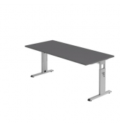 Schreibtisch O-Serie, manuell höhenverstellbar, 65-85cm (H), 180x80cm (BxT), rechteckig, graphit / silber