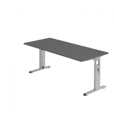 Schreibtisch O-Serie, manuell höhenverstellbar, 65-85cm (H), 180x80cm (BxT), rechteckig, graphit / silber