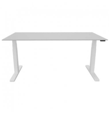 Schreibtisch, elektrisch höhenverstellbar, 65-130cm (H), 160x80cm (BxT), rechteckig, grau / weiß