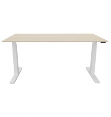 Schreibtisch, elektrisch h&ouml;henverstellbar, 65-130cm (H), 160x80cm (BxT), rechteckig, eiche / wei&szlig;