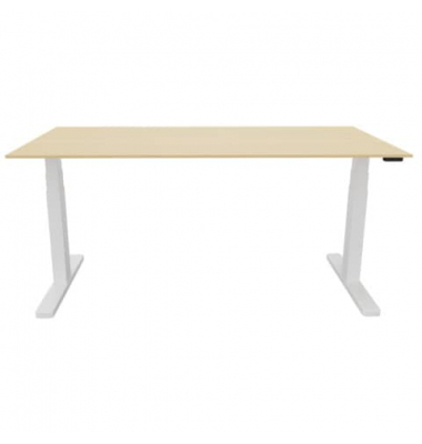 Schreibtisch, elektrisch h&ouml;henverstellbar, 65-130cm (H), 160x80cm (BxT), rechteckig, ahorn / wei&szlig;