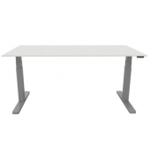 Schreibtisch, elektrisch höhenverstellbar, 65-130cm (H), 160x80cm (BxT), rechteckig, weiß / silber