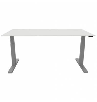 Schreibtisch, elektrisch h&ouml;henverstellbar, 65-130cm (H), 160x80cm (BxT), rechteckig, wei&szlig; / silber