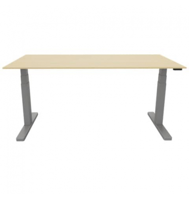 Schreibtisch, elektrisch höhenverstellbar, 65-130cm (H), 160x80cm (BxT), rechteckig, ahorn / silber