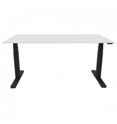 Schreibtisch, elektrisch h&ouml;henverstellbar, 65-130cm (H), 160x80cm (BxT), rechteckig, wei&szlig; / schwarz