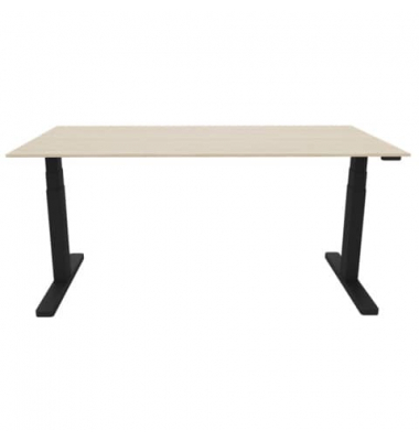 Schreibtisch, elektrisch höhenverstellbar, 65-130cm (H), 160x80cm (BxT), rechteckig, eiche / schwarz