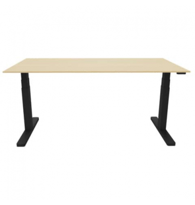 Schreibtisch, elektrisch höhenverstellbar, 65-130cm (H), 160x80cm (BxT), rechteckig, ahorn / schwarz