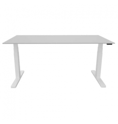 Schreibtisch, elektrisch höhenverstellbar, 65-130cm (H), 180x80cm (BxT), rechteckig, grau / weiß