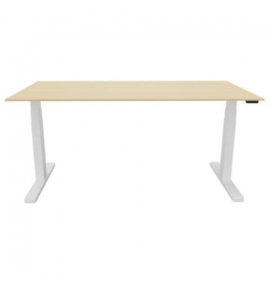 Schreibtisch, elektrisch h&ouml;henverstellbar, 65-130cm (H), 180x80cm (BxT), rechteckig, ahorn / wei&szlig;