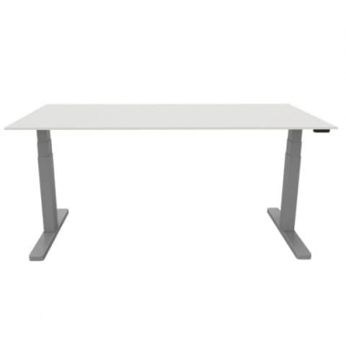 Schreibtisch, elektrisch h&ouml;henverstellbar, 65-130cm (H), 180x80cm (BxT), rechteckig, wei&szlig; / silber