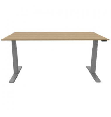 Schreibtisch, elektrisch h&ouml;henverstellbar, 65-130cm (H), 180x80cm (BxT), rechteckig, eiche / silber