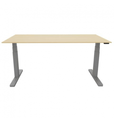 Schreibtisch, elektrisch h&ouml;henverstellbar, 65-130cm (H), 180x80cm (BxT), rechteckig, ahorn / silber