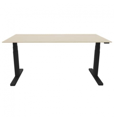 Schreibtisch, elektrisch h&ouml;henverstellbar, 65-130cm (H), 180x80cm (BxT), rechteckig, eiche / schwarz