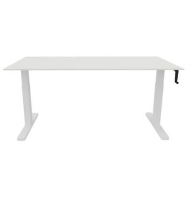 Schreibtisch, manuell höhenverstellbar, 65-85cm (H), 160x80cm (BxT), rechteckig, weiß / weiß