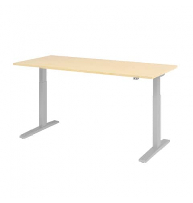 Schreibtisch, elektrisch höhenverstellbar, 70-120cm (H), 180x80cm (BxT), rechteckig, ahorn / silber