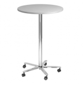 Besprechungstisch ST08, sufenlos &uuml;ber Gasdruckfeder h&ouml;henverstellbar 72-114cm (H), 80x80cm (BxT), rund, grau / chrom, mit Rollen