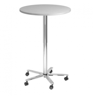 Besprechungstisch ST08, sufenlos &uuml;ber Gasdruckfeder h&ouml;henverstellbar 72-114cm (H), 80x80cm (BxT), rund, grau / chrom, mit Rollen