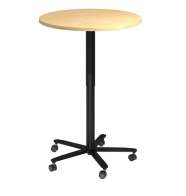 Besprechungstisch, sufenlos &uuml;ber Gasdruckfeder h&ouml;henverstellbar 72-114cm (H), 80x80cm (BxT), rund, ahorn / schwarz, mit Rollen