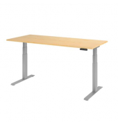 Sitz-Steh-Schreibtisch Basic, elektrisch h&ouml;henverstellbar, 63-127cm (H), 180x80cm (BxT), rechteckig, ahorn / silber