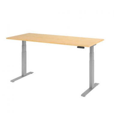Schreibtisch, elektrisch höhenverstellbar, 63-127cm (H), 180x80cm (BxT), rechteckig, ahorn / silber